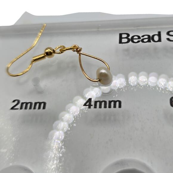 Pierced Earrings Baroque Pearl Soft Off White Teardrop Small 4mm Artisan SKU2793 - Picture 2 of 5